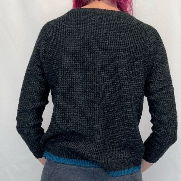 John & Jenn Womens Ribbed Long Sleeve Sweater Charcoal Grey Gray Blue S SM Small - Picture 2 of 12